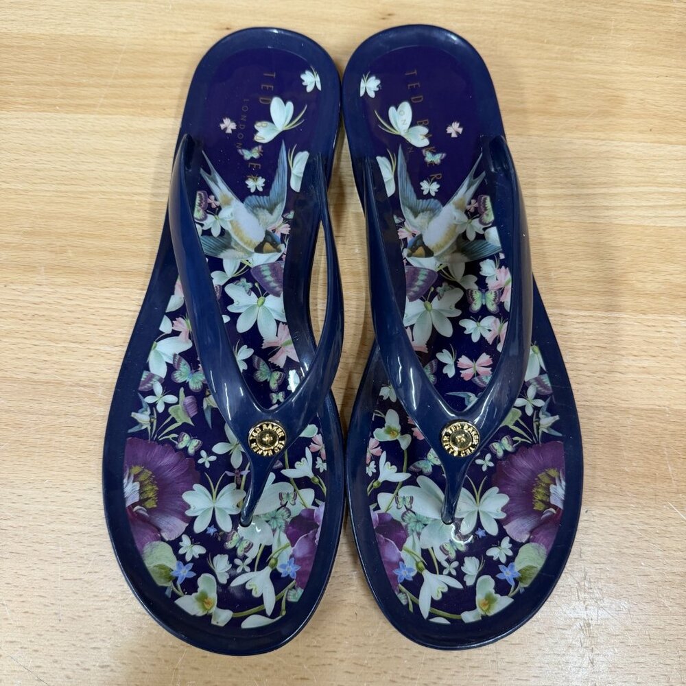 Ted Baker Navy Floral Jelly Flip Flops